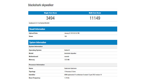Xiaomi Black Shark Skywalker spotted on Geekbench with Snapdragon 855
