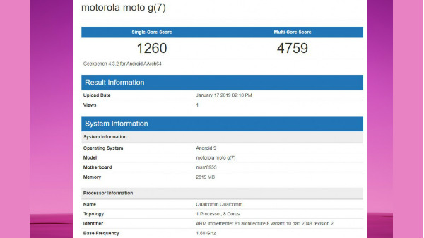 Possible Moto G7 Play spotted on Geekbench with Snapdragon 625 SoC