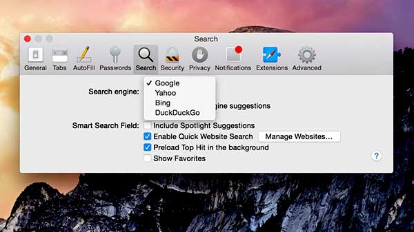 Change the default search engine