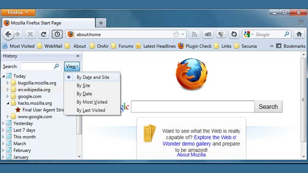 Checking the web history