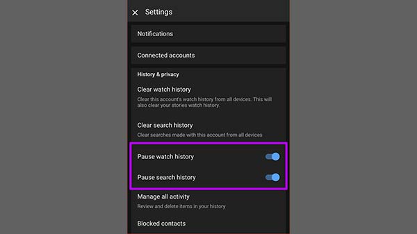 Pause Search and Watch History