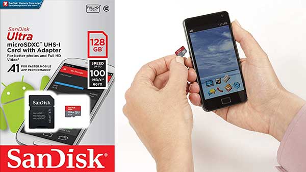 SanDisk 128GB Class 10 microSDXC Memory Card with Adapter 