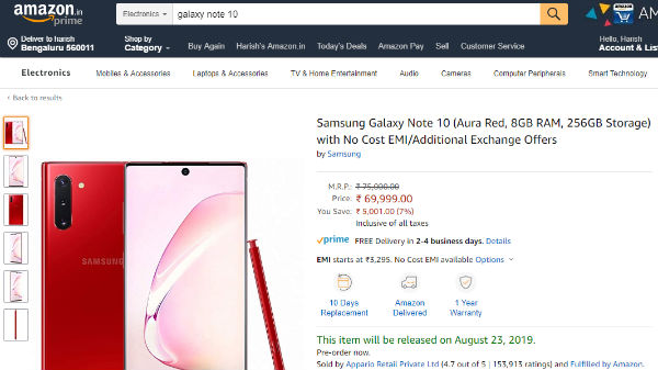 Samsung Galaxy Note 10 And Galaxy Note 10 Plus Pre-Order started on Amazon