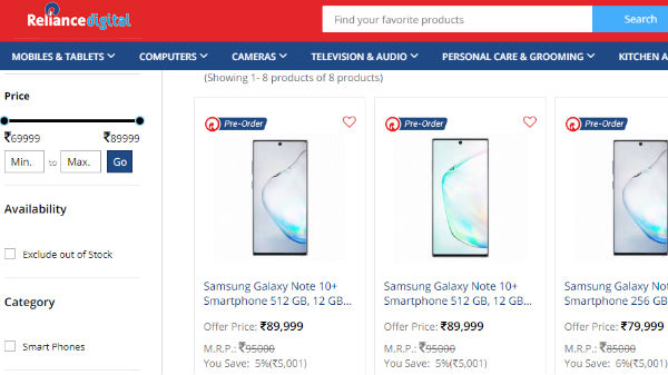 Samsung Galaxy Note 10, Note 10 Plus Pre-Orders Through Reliance Digital