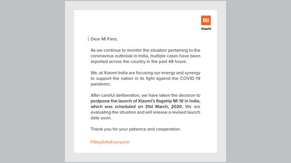 Coronavirus Impact: Xiaomi Mi 10 India Launch Postponed Till April 3