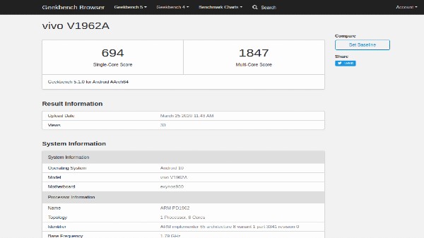 Vivo S6 5G Chipset Revealed Via Geekbench Listing Vivo S6 5G Chipset Revealed Via Geekbench Listing