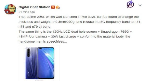 Realme X50t Key Specifications Leaked; Launch Imminent