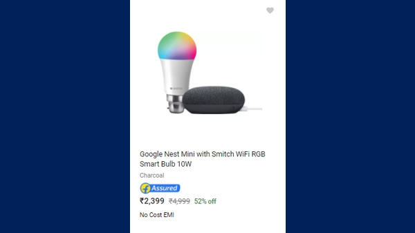 52% Off On Google Nest Mini with Switch WiFi RGB Smart Bulb 10W