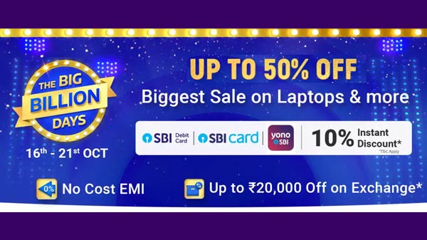 Flipkart Big Billion Day Sale On Up To 50% Off On Laptops