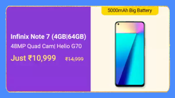 Infinix Note 7 (MRP: Rs. 14,999, Discount Price: Rs. 10,999)