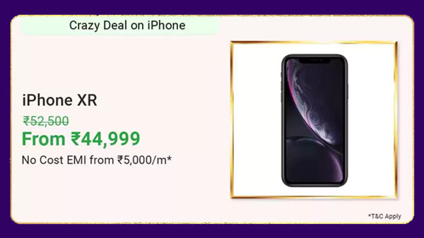 Apple iPhone Xr (MRP: Rs. 52,500 ,After Discount Price Rs.44,999 )