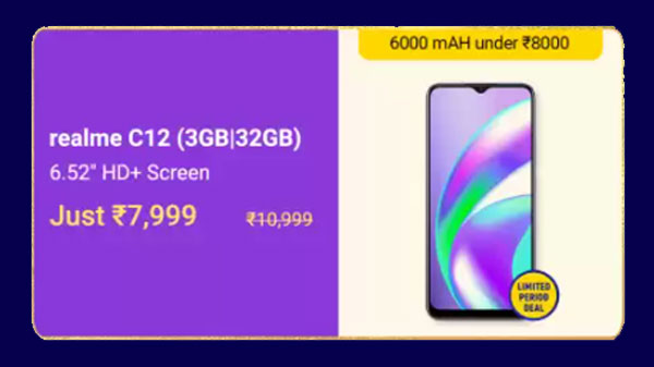 Realme C12 (MRP: Rs. 10,999 , Discount Price Rs. 7,999)
