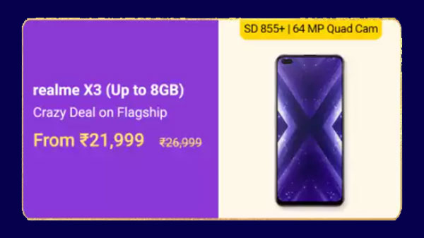 Realme X3 (MRP: Rs. 26,999 , After Discount Price: Rs. 21,999 )