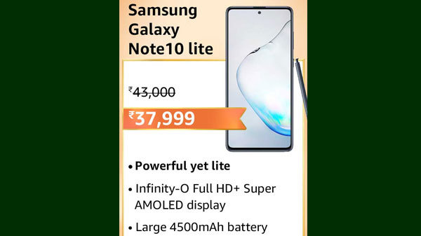 Samsung Galaxy Note 10 Lite (MRP: Rs. 43,000, After Discount Price Rs.37,999 )