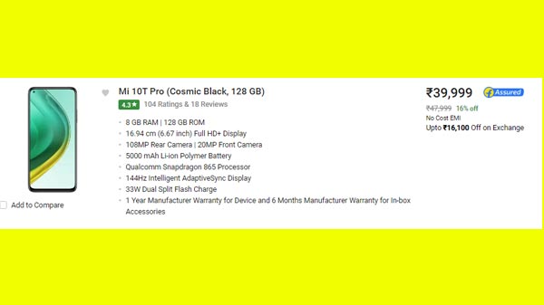 16% Off On Mi 10T Pro