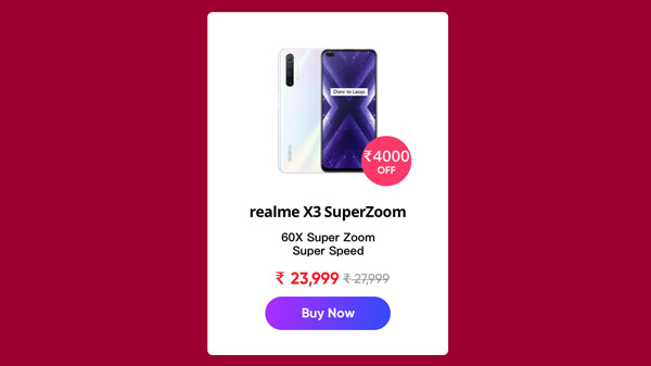 Realme X3 SuperZoom (Arctic White,12GB+256GB) (Rs. 4,000)