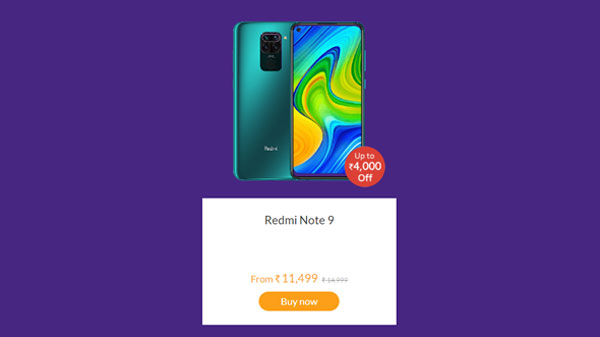 Upto Rs. 4,000 Off On Redmi Note 9