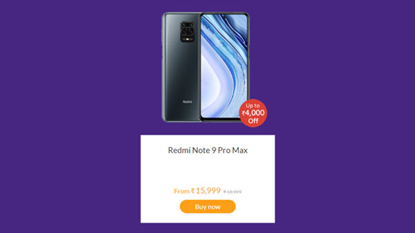Upto Rs. 4,000 Off On Redmi Note 9 Pro Max