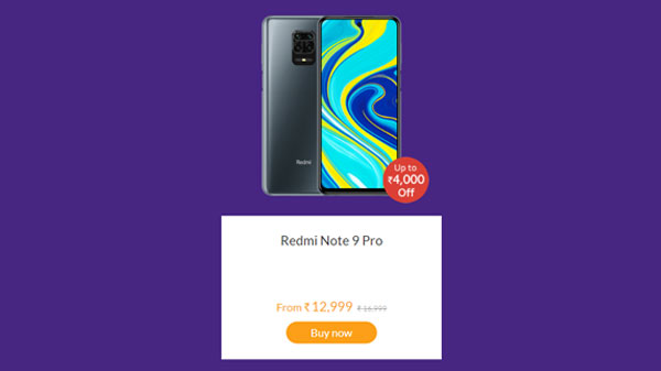 Upto Rs. 4,000 Off On Redmi Note 9 Pro