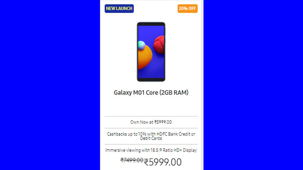 29% Off On Galaxy M01 Core (Available  At Rs. 5,999 )