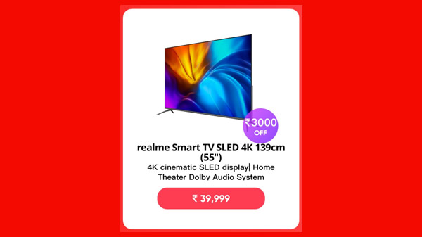 Rs. 3,000 Off On realme Smart TV SLED 4K 139cm (55