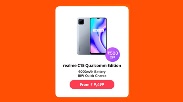 Rs. 500 Off On Realme C15 Qualcomm Edition (Power Silver,3GB+32GB)