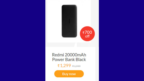 Rs. 700 Off On Redmi 20000mAh Power Bank Black