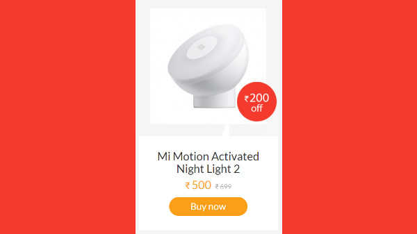 Rs. 200 Off On Mi Motion Activated Night Light 2