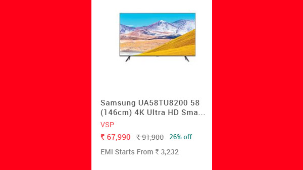 26% Off On Samsung UA58TU8200 58 (146cm) 4K Ultra HD Smart LED TV