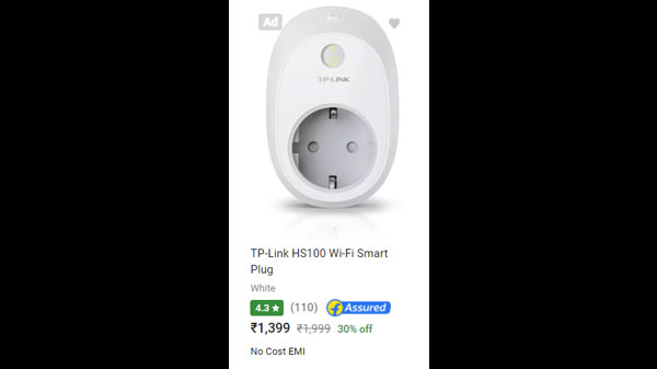 30% Off On TP-Link HS100 Wi-Fi Smart Plug  (White)