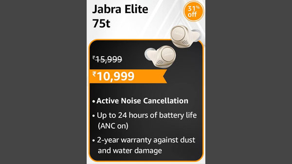 31% Off On Jabra Elite 75t True Wireless Active Noise Cancelling (ANC) Bluetooth Earbuds 31% Off On Jabra Elite 75t True Wireless Active Noise Cancelling (ANC) Bluetooth Earbuds