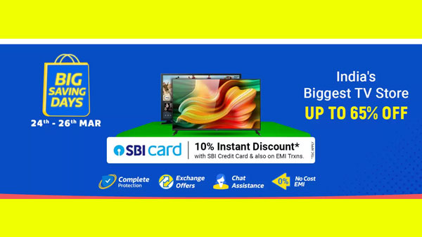 Flipkart Big Saving Days Electronics Sale: Upto 65% Off On Smart TVs
