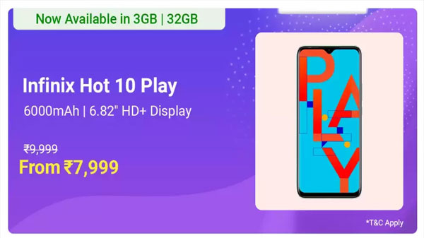 Infinix Hot 10 Play (Morandi Green, 64 GB)  (4 GB RAM)