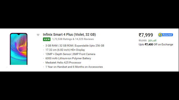 Infinix Smart 4 Plus (Violet, 32 GB)  (3 GB RAM)