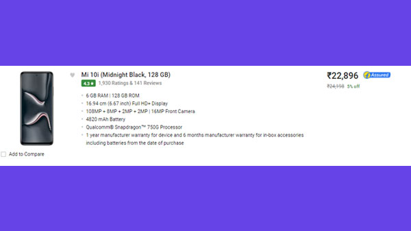 Mi 10i (Midnight Black, 128 GB)  (6 GB RAM)