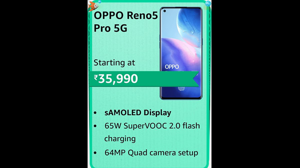 OPPO Reno5 Pro 5G (Astral Blue, 8GB RAM, 128GB Storage) with No Cost EMI/Additional Exchange Offers