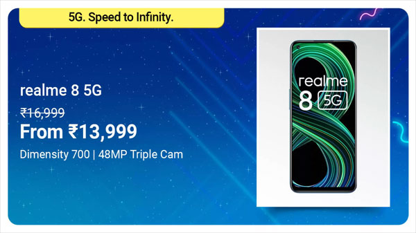 Realme 8 5G (Supersonic Blue, 64 GB)  (4 GB RAM)
