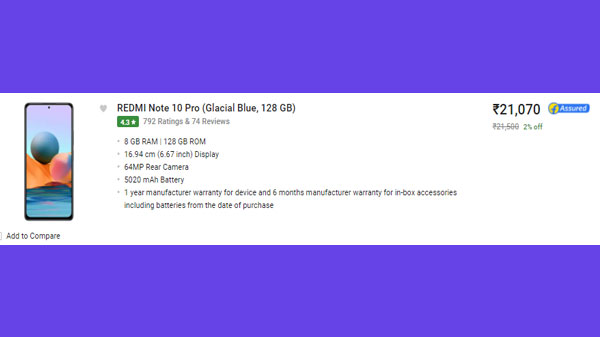 Redmi Note 10 Pro (Glacial Blue, 128 GB)  (8 GB RAM)