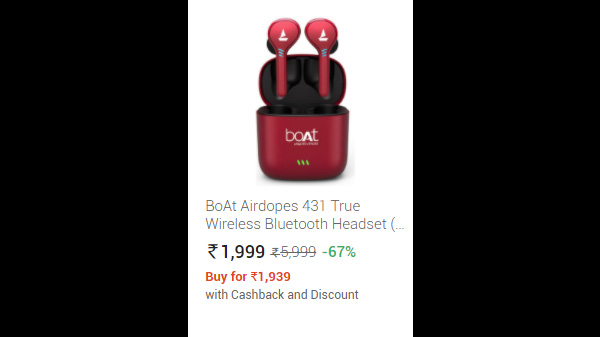 boAt Airdopes 431 True Wireless Bluetooth Headset ( Red ) boAt Airdopes 431 True Wireless Bluetooth Headset ( Red )