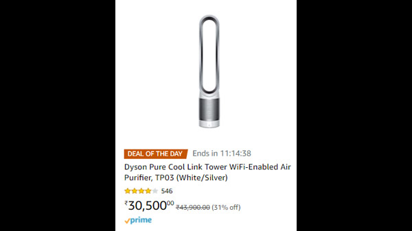Dyson Pure Cool Link Tower WiFi-Enabled Air Purifier, TP03 (White/Silver)
