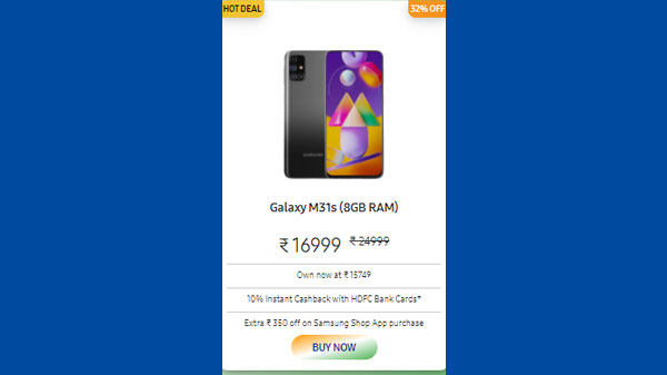 Samsung Galaxy M31s (8GB RAM) (32% Off)