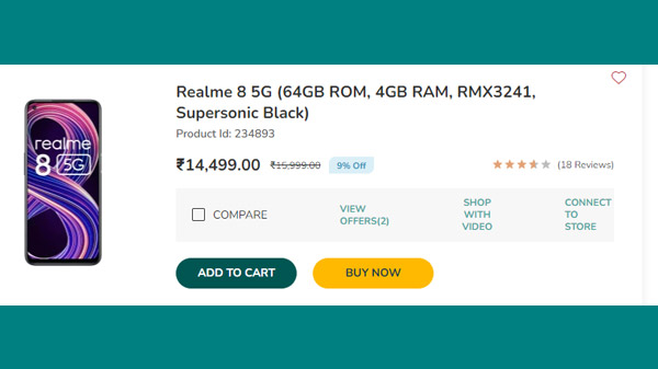 Realme 8 5G (64GB ROM, 4GB RAM, RMX3241, Supersonic Black)