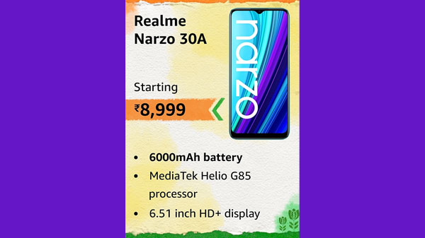 Realme Narzo 30A (Laser Blue, 3GB RAM, 32GB Storage) with No Cost EMI/Additional Exchange Offers
