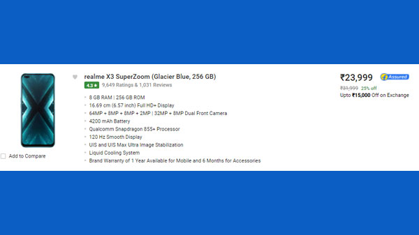 Realme X3 SuperZoom (Glacier Blue, 256 GB)  (8 GB RAM)