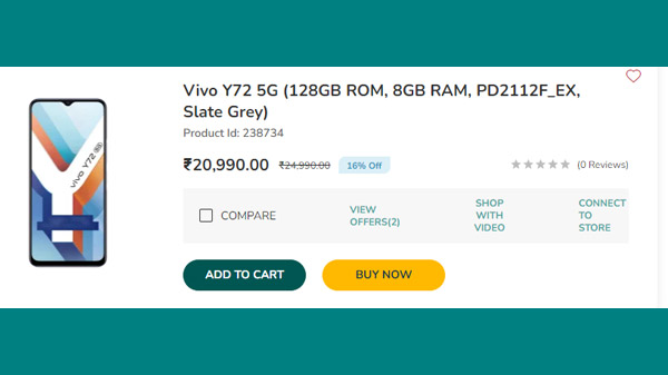 Vivo Y72 5G (128GB ROM, 8GB RAM, PD2112F_EX, Slate Grey)