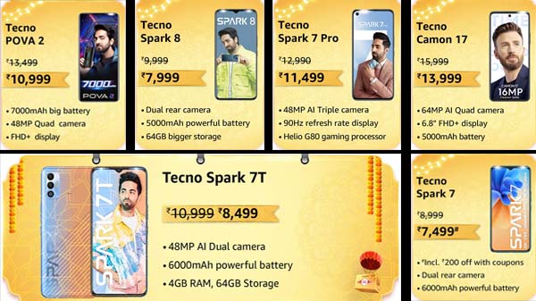 Amazon Great Indian Festival Sale 2021 Discounts On Tecno Smartphones