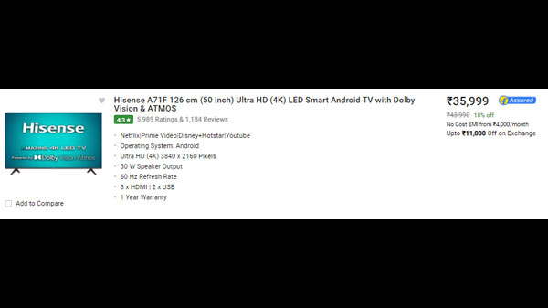 Hisense A71F 126 cm (50 inch) Ultra HD (4K) LED Smart Android TV