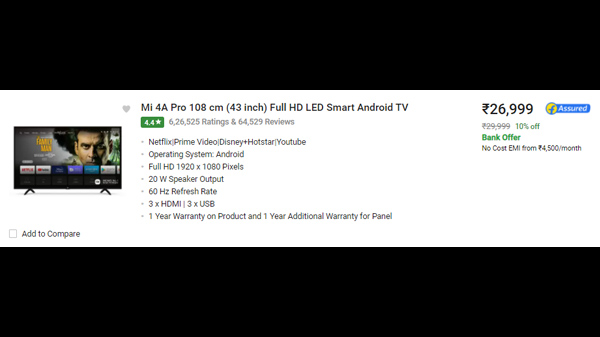 Mi 4A Pro 108 cm (43 inch) Full HD LED Smart Android TV