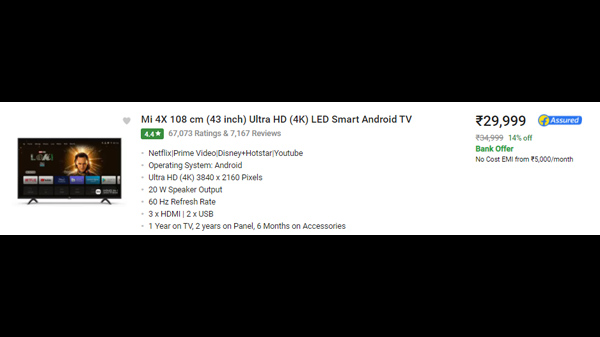 Mi 4X 108 cm (43 inch) Ultra HD (4K) LED Smart Android TV