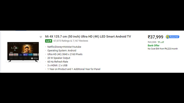 Mi 4X 138.8 cm (55 inch) Ultra HD (4K) LED Smart TV
